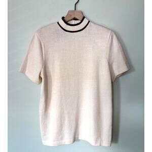 St. John Collection Cream Mock Neck Knit Top Small Short Sleeve